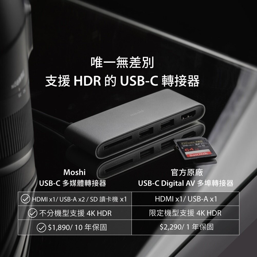 【全新品】moshi USB-C 多媒體轉接器 支援4K HDR 隨插即用 三合一外接 快速讀存記憶卡 創宇通訊-細節圖5