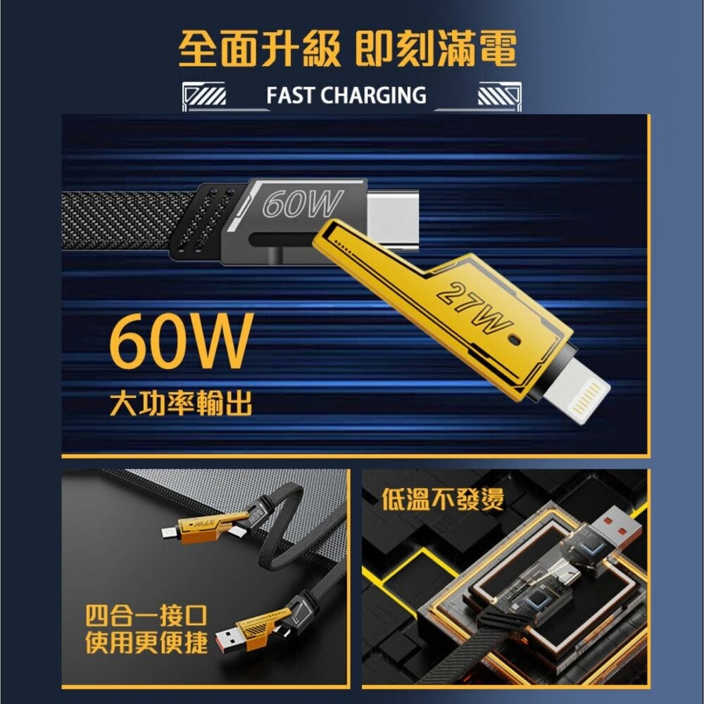 【全新品】變形金剛 四合一機甲鋅合金快速充電線1M 快速充電 編織線 傳輸線 充電線 創宇通訊-細節圖4