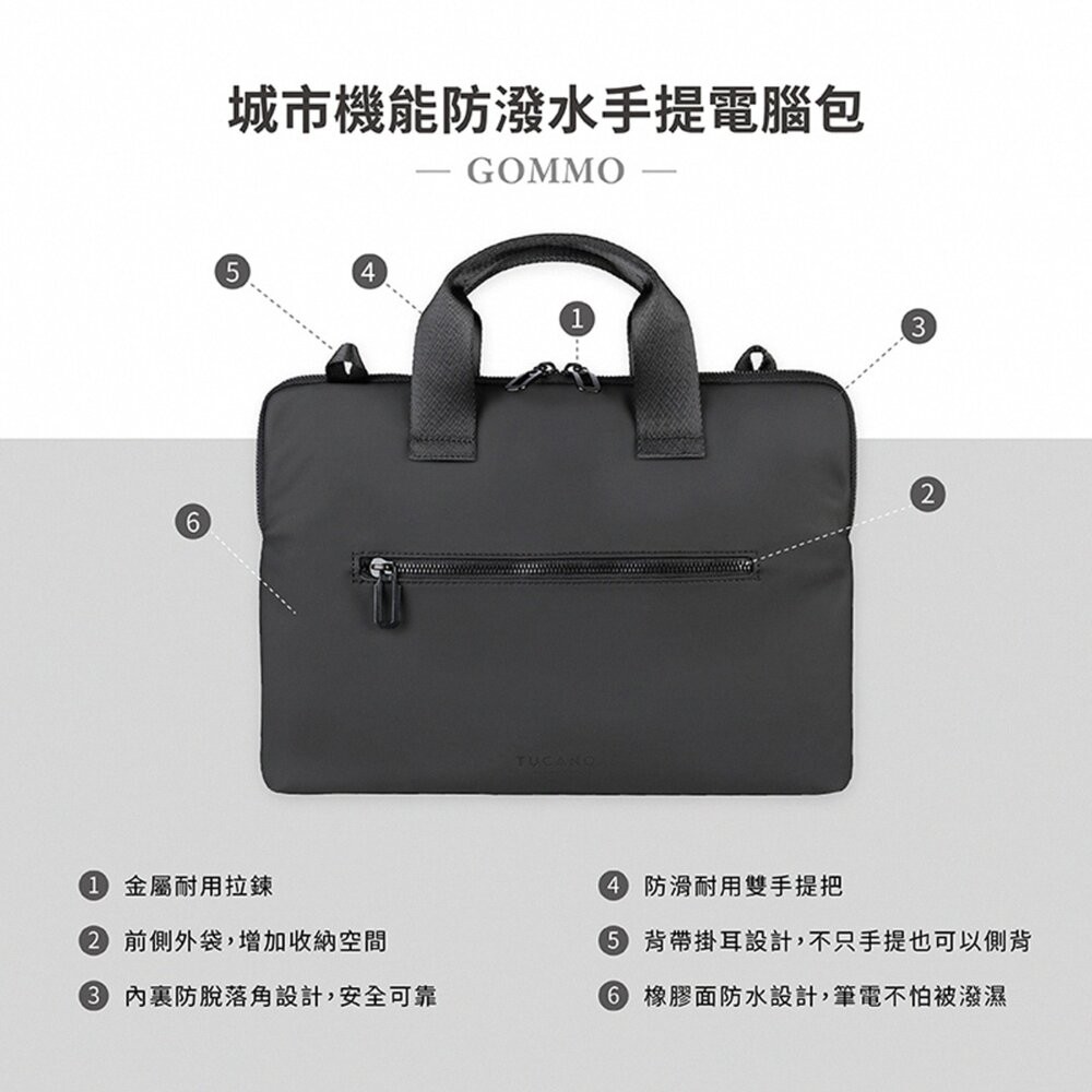 【全新品】TUCANO Gommo 城市機能防潑水手提電腦包 13/14吋 防震 防水 肩背包 手提包 創宇通訊-細節圖3