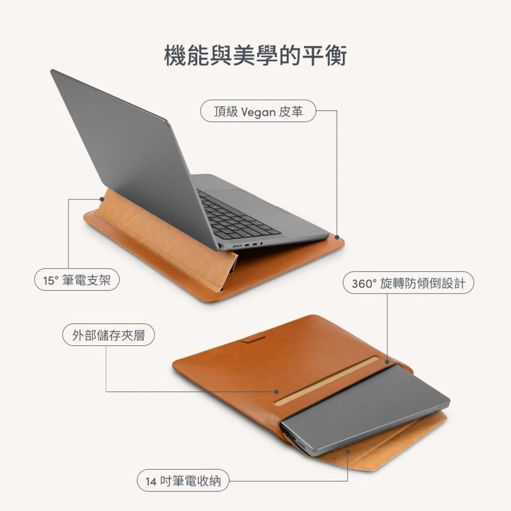 【全新品】moshi Muse 三合一多功能筆電支架包 筆電包 保護套 皮革包 防潑水 摺疊支架 創宇通訊-細節圖3