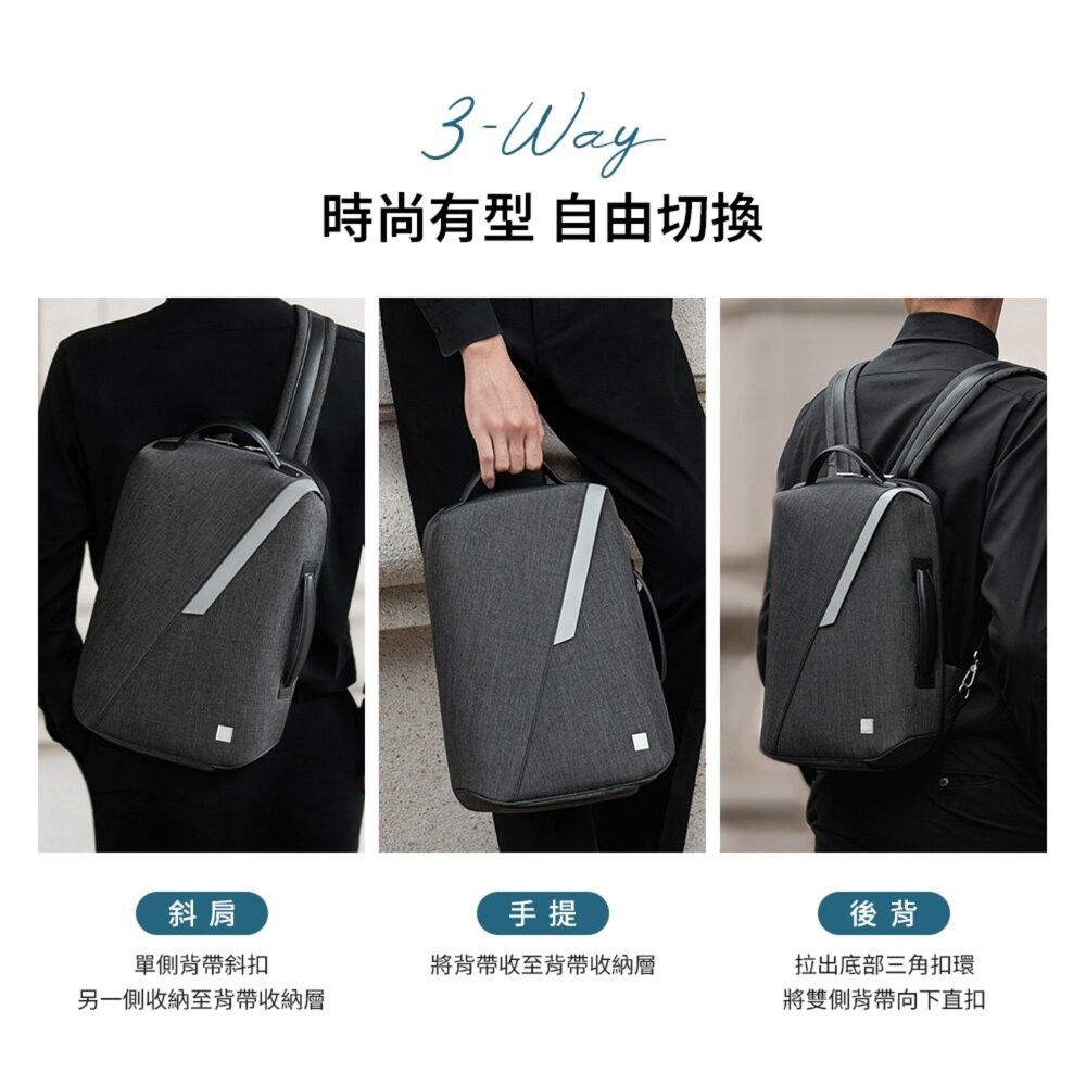 【全新品】moshi Muto 三用電腦包 斜肩背包 後背包 手提包 筆電包 公事包 防潑水 防盜拉鍊袋 創宇通訊-細節圖3