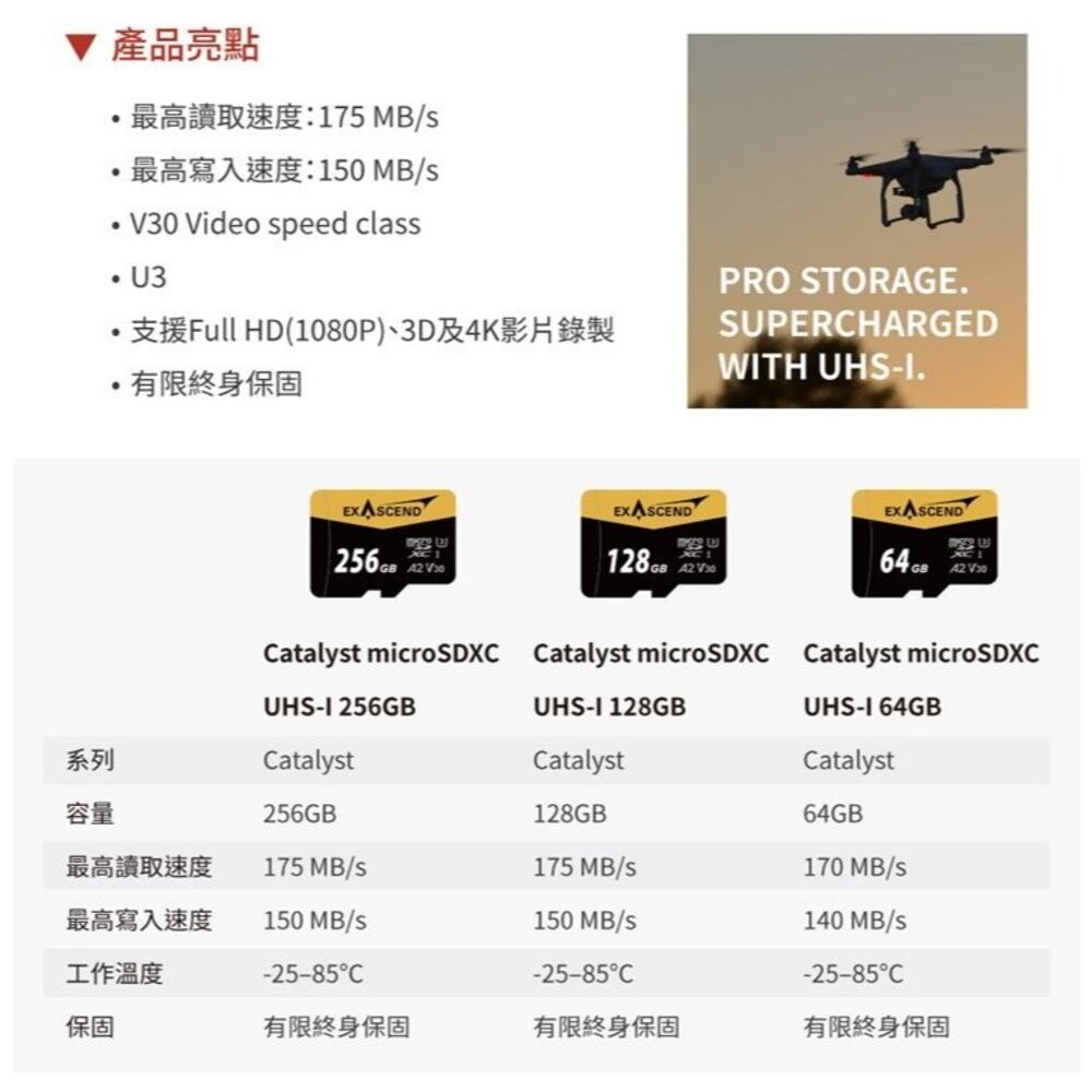 【全新品】Exascend CATALYST microSD V30 64GB 高速記憶卡 手機記憶卡 創宇通訊-細節圖3