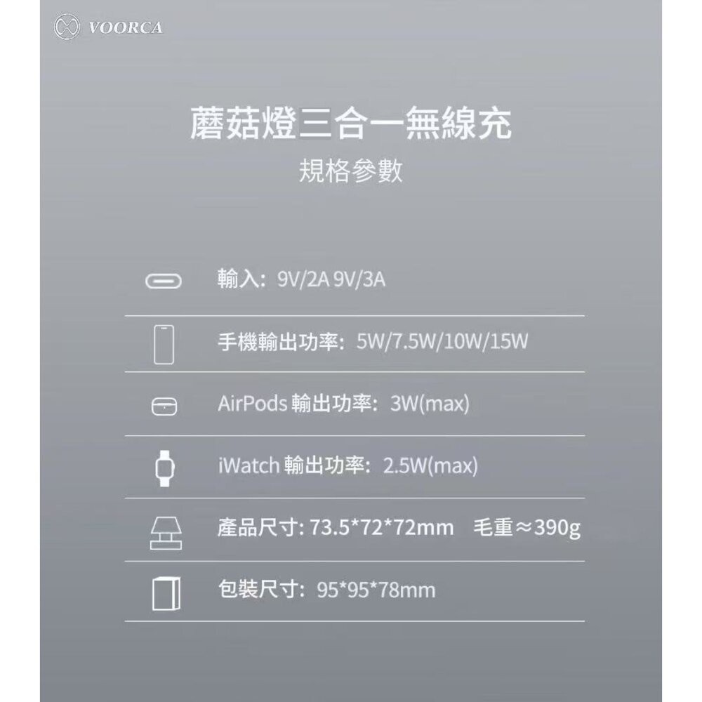 【全新品】VOORCA 蘑菇燈三合一充電器 MagSafe磁吸充電 無線充電座 辦公室 桌面好物 創宇通訊-細節圖8