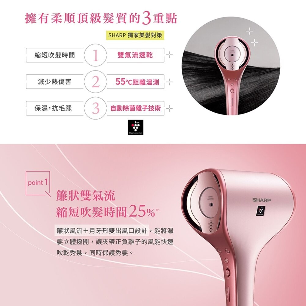 SHARP 雙氣流智慧吹風機 抑制靜電 快速乾燥 水潤護理 智慧距離感測 自動調節溫度 二手機 福利品 創宇通訊-細節圖4