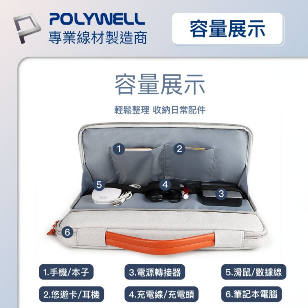 【全新品】POLYWELL 手提筆電收納包 14吋 15吋 防撥水 筆電收納 平板收納 辦公 出差 行李箱 創宇通訊-細節圖7