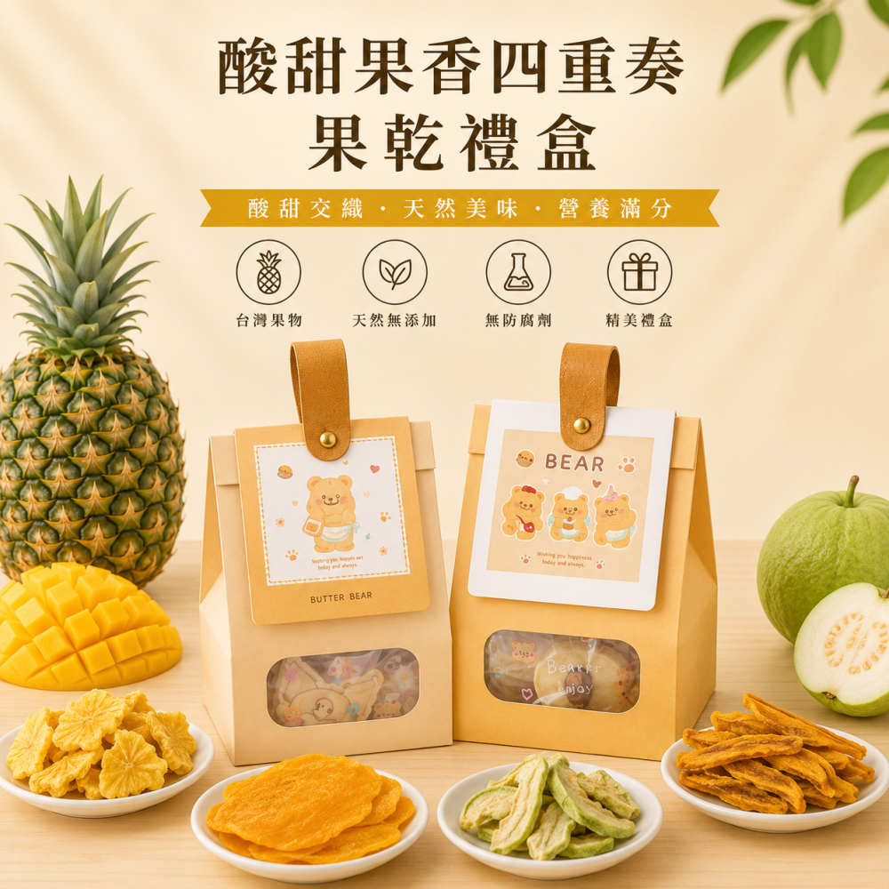酸甜果香四重奏 果乾120g禮盒｜無糖愛文芒果乾・甘草芭樂乾・古早味鳳梨乾・情人果乾｜台灣水果乾｜健康伴手禮｜人氣綜合組-細節圖6