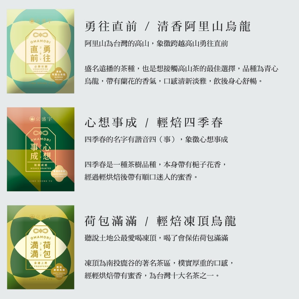 【Jing Sheng Yu 京盛宇】十全十美御守袋茶鐵盒-20入茶包(十款好茶與祝福/附提袋/年節送禮推薦)-細節圖4