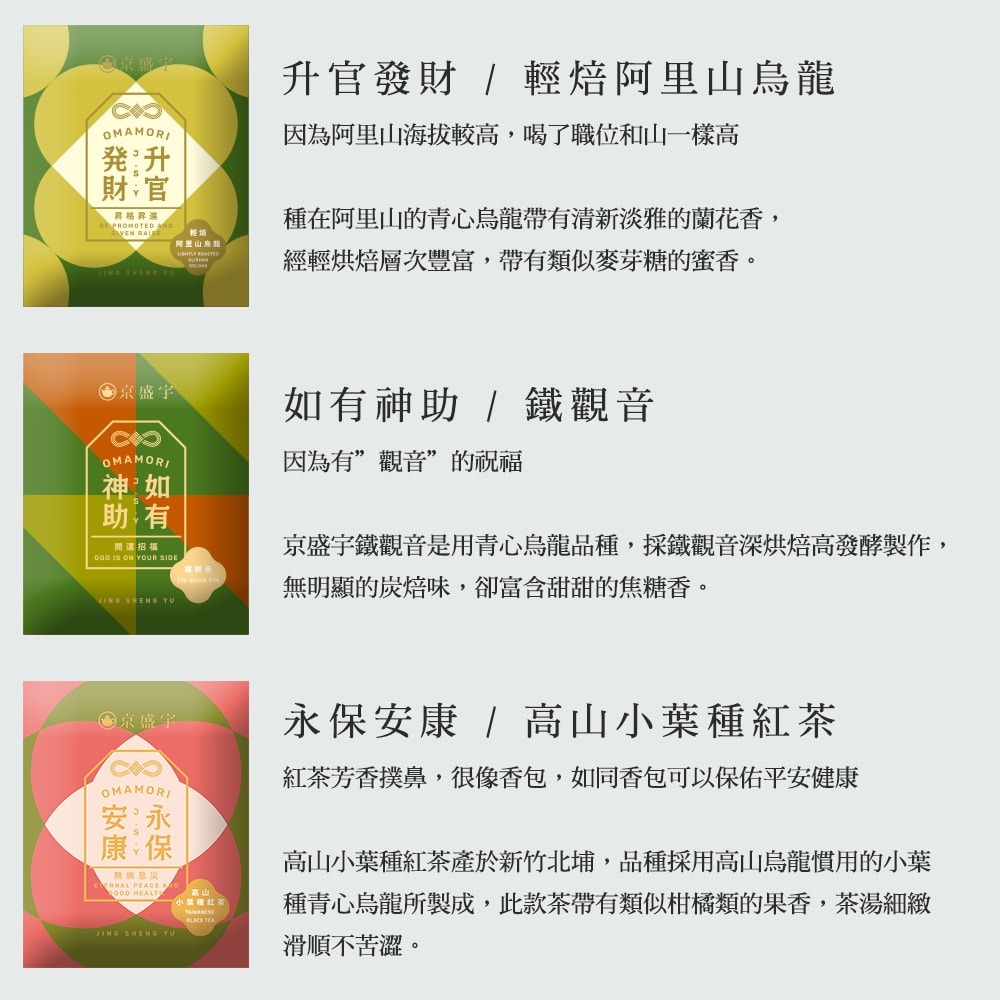 【Jing Sheng Yu 京盛宇】十全十美御守袋茶鐵盒-20入茶包(十款好茶與祝福/附提袋/年節送禮推薦)-細節圖6