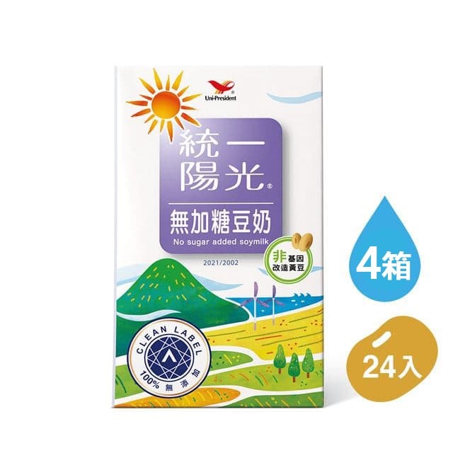 【統一】陽光無加糖豆奶x4箱組(24入/箱)+贈【DoGa】香酥豌豆/蠶豆(200g/罐)-細節圖2