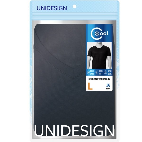 【UNIDESIGN】排汗速乾V領涼感衣短袖(黑/灰；M/L款式任選)-細節圖4