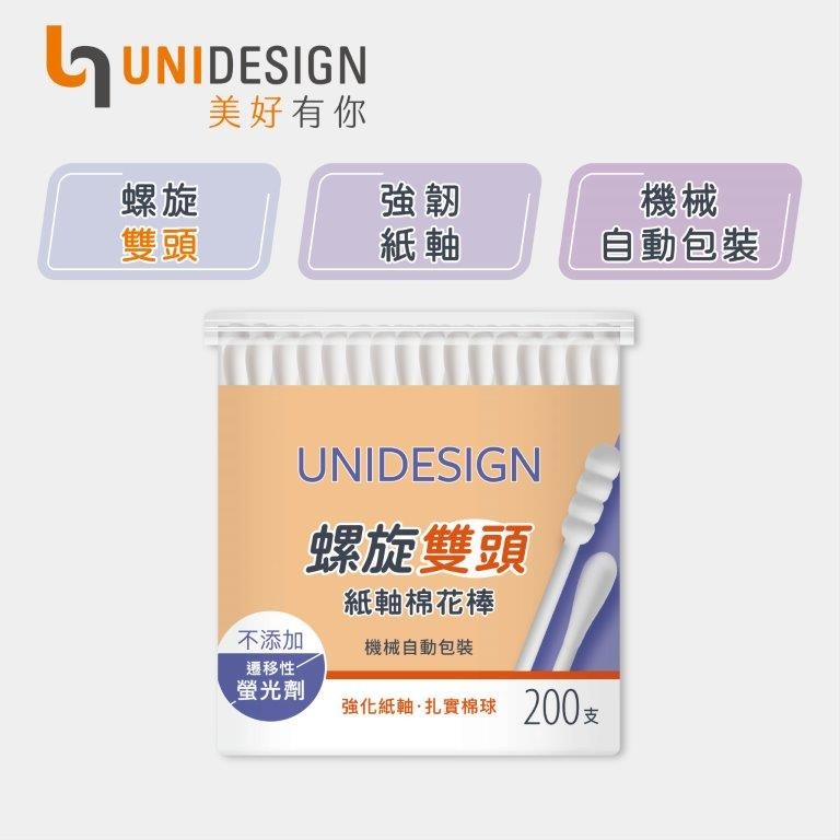 【UNIDESIGN】白色紙軸螺旋雙頭棉花棒（200支/罐）x10罐-細節圖2