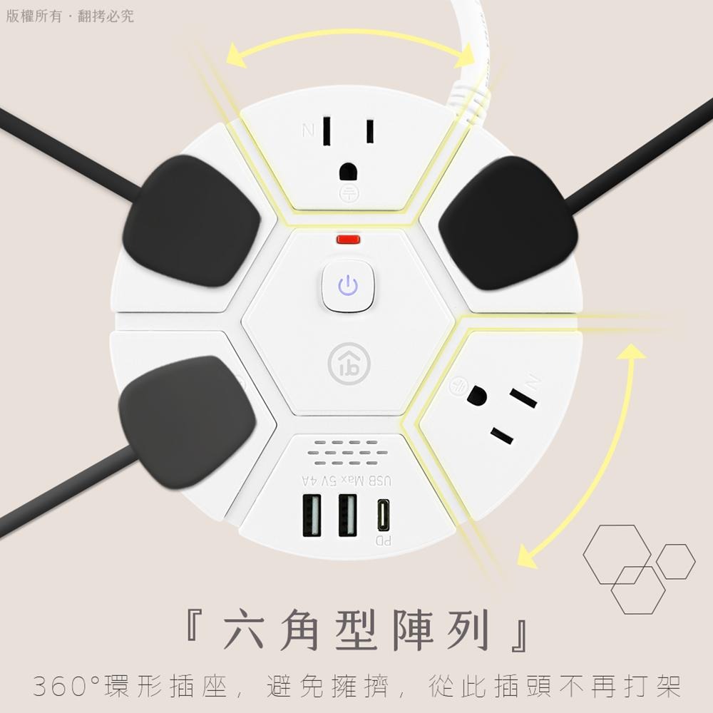 【aibo 鈞嵐】PD快充20W USB延長線-1.8米 (3孔1切5座+PD+2USB)-細節圖3