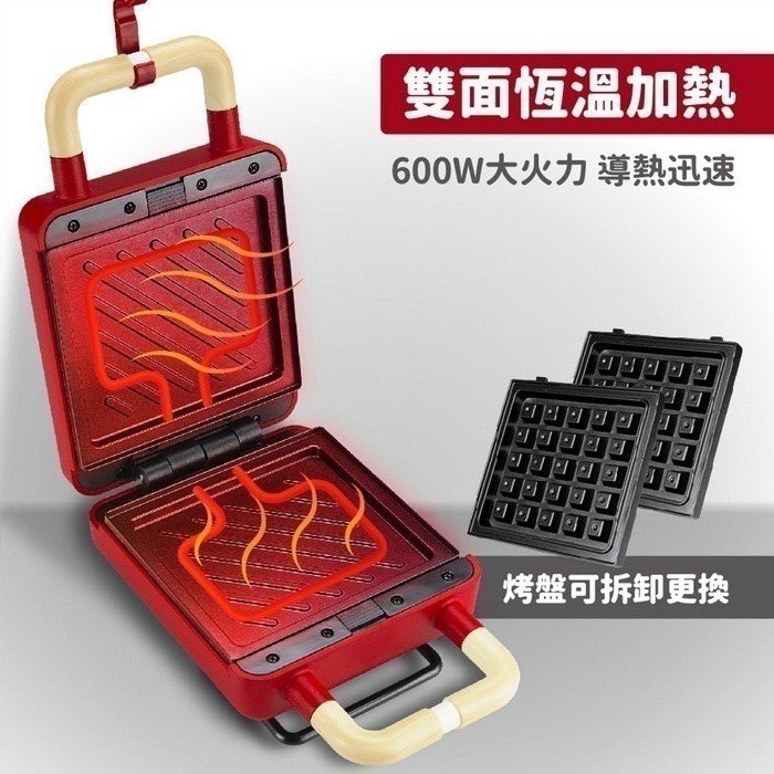 【7-ELEVEN 門市團購】【ikiiki伊崎】二合一熱壓吐司機 紅色/灰綠+贈刮刀*1支-細節圖5