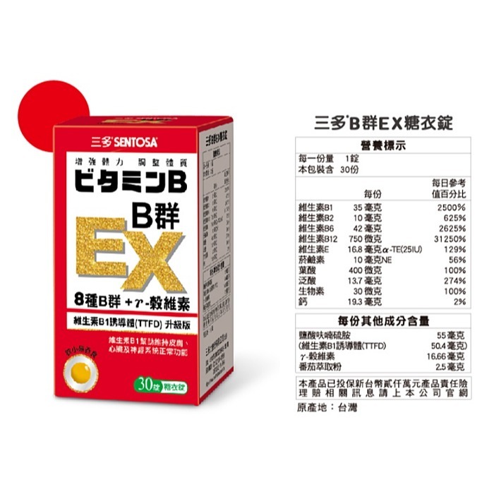 【三多】B群EX糖衣錠 (30錠/瓶)-細節圖2