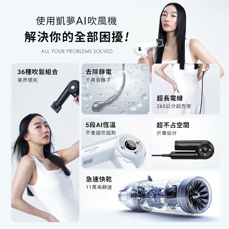 DREAM TREND 凱夢 AI智能高速負離子吹風機 無刷馬達吹風機 專業沙龍髮廊吹風機-細節圖4