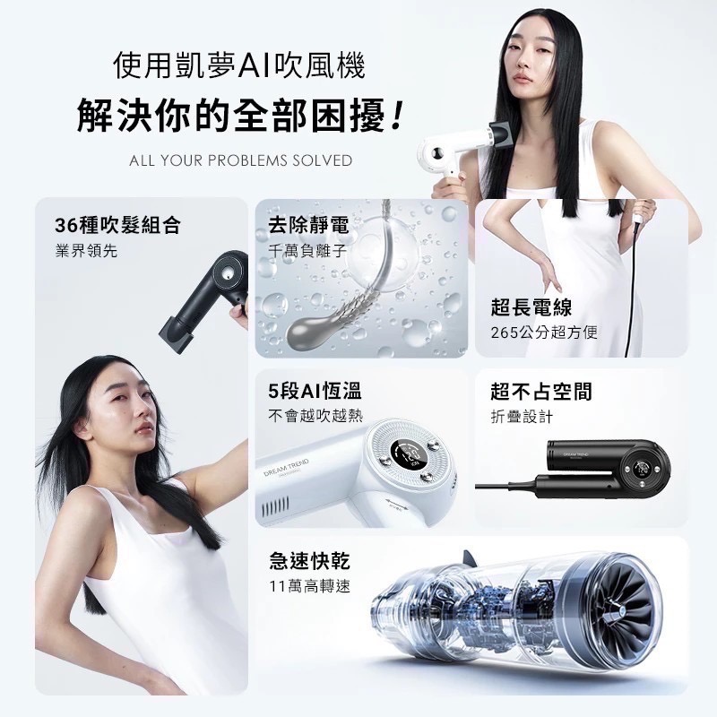 DREAM TREND 凱夢 AI智能高速負離子吹風機 無刷馬達吹風機 專業沙龍髮廊吹風機-細節圖4