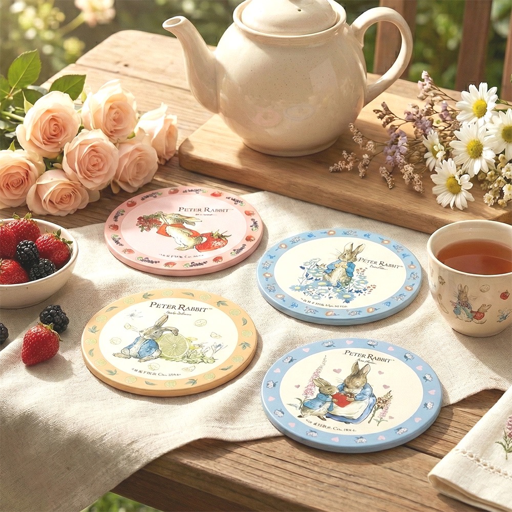 【PETER RABBIT】比得兔吸水杯墊四款任選 陶土吸水杯墊 辦公室杯墊 吸水杯墊 防滑杯墊 療癒杯墊 隔熱杯墊-細節圖4