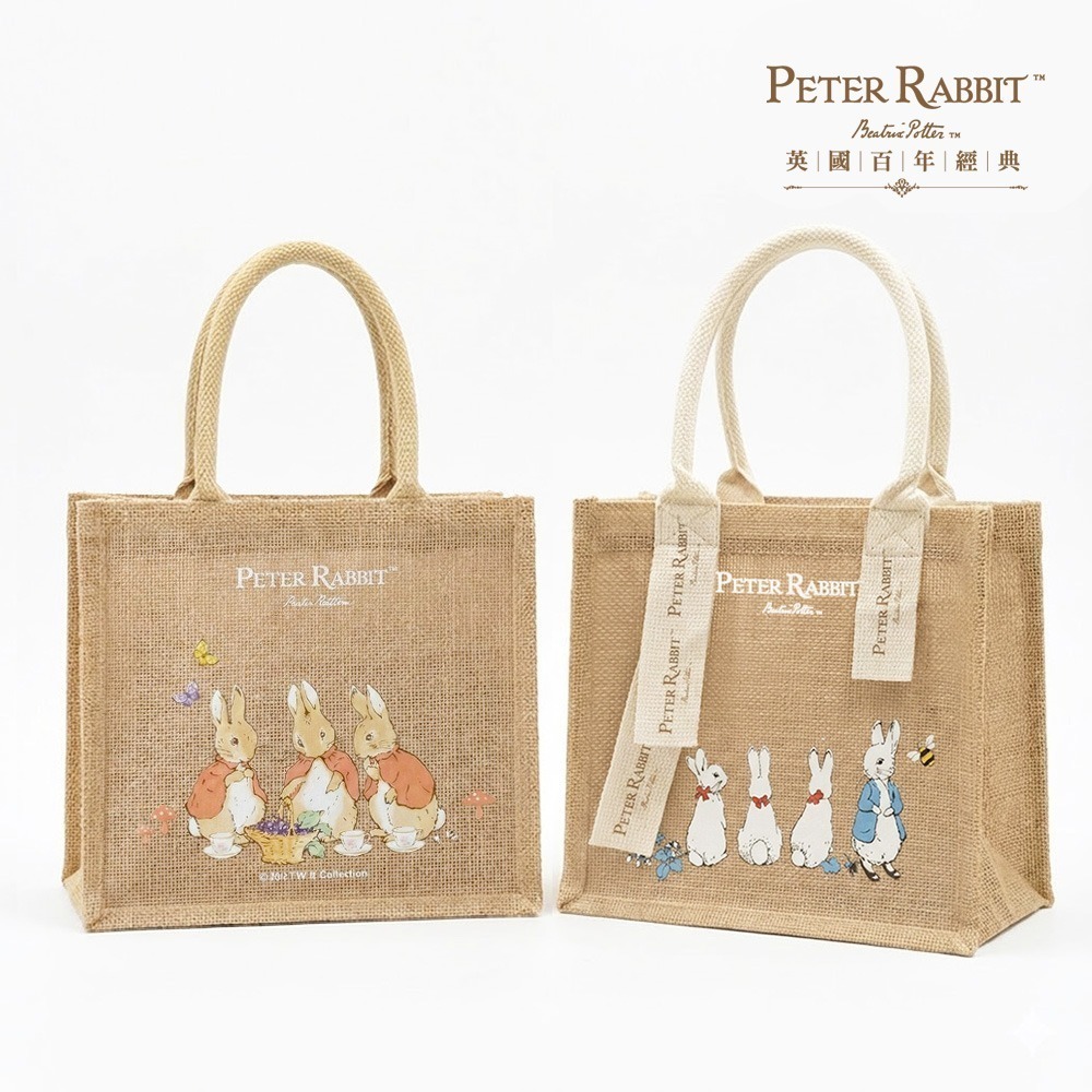 全新商品【PETER RABBIT】比得兔麻布手提袋 手提袋 購物袋 環保購物袋 手提包 通勤托特包 午餐袋 環保黃麻袋-細節圖2