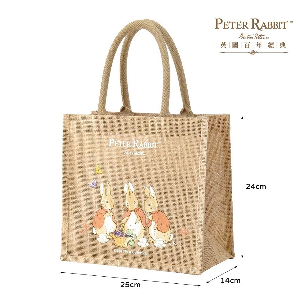 全新商品【PETER RABBIT】比得兔麻布手提袋 手提袋 購物袋 環保購物袋 手提包 通勤托特包 午餐袋 環保黃麻袋-細節圖4