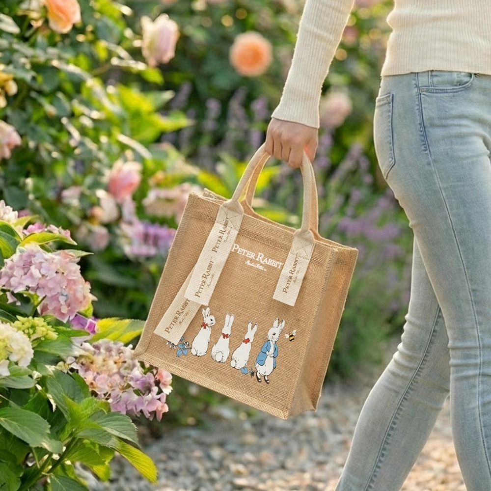 全新商品【PETER RABBIT】比得兔麻布手提袋 手提袋 購物袋 環保購物袋 手提包 通勤托特包 午餐袋 環保黃麻袋-細節圖6