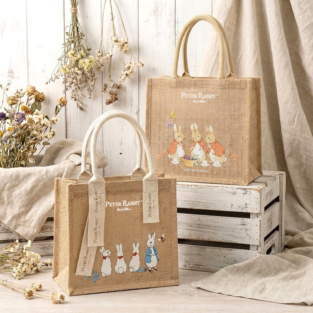全新商品【PETER RABBIT】比得兔麻布手提袋 手提袋 購物袋 環保購物袋 手提包 通勤托特包 午餐袋 環保黃麻袋-細節圖2