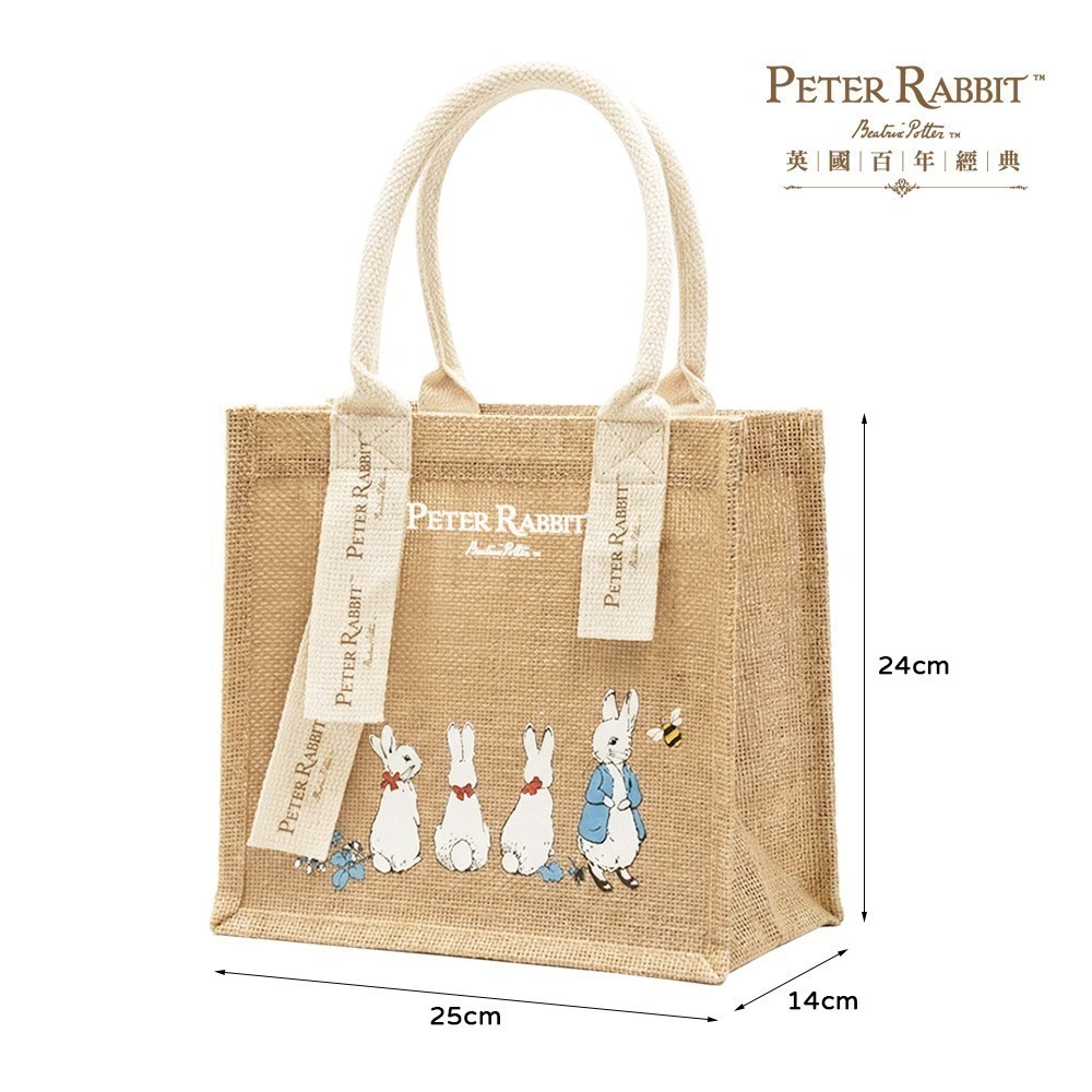 全新商品【PETER RABBIT】比得兔麻布手提袋 手提袋 購物袋 環保購物袋 手提包 通勤托特包 午餐袋 環保黃麻袋-細節圖4