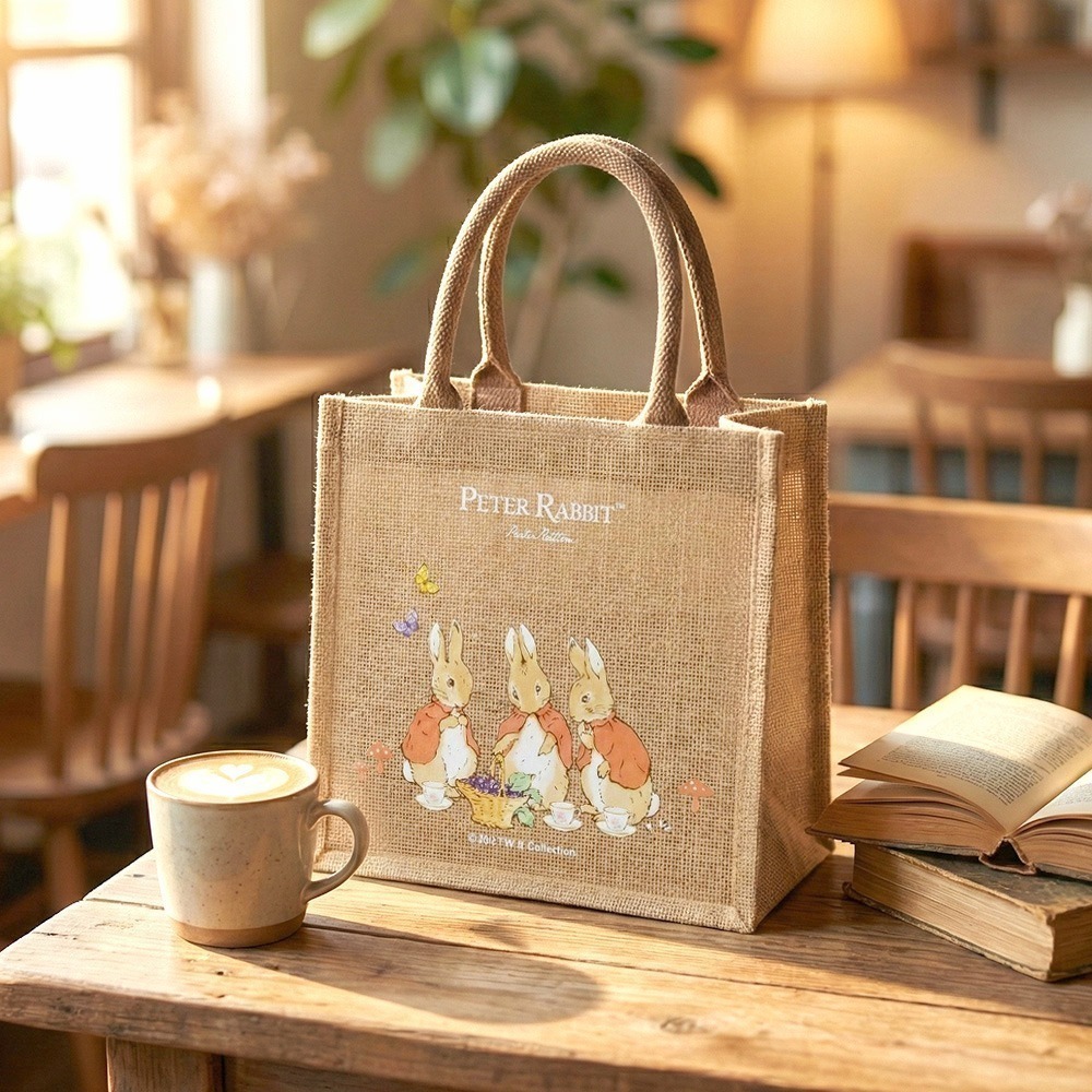全新商品【PETER RABBIT】比得兔麻布手提袋 手提袋 購物袋 環保購物袋 手提包 通勤托特包 午餐袋 環保黃麻袋-細節圖8