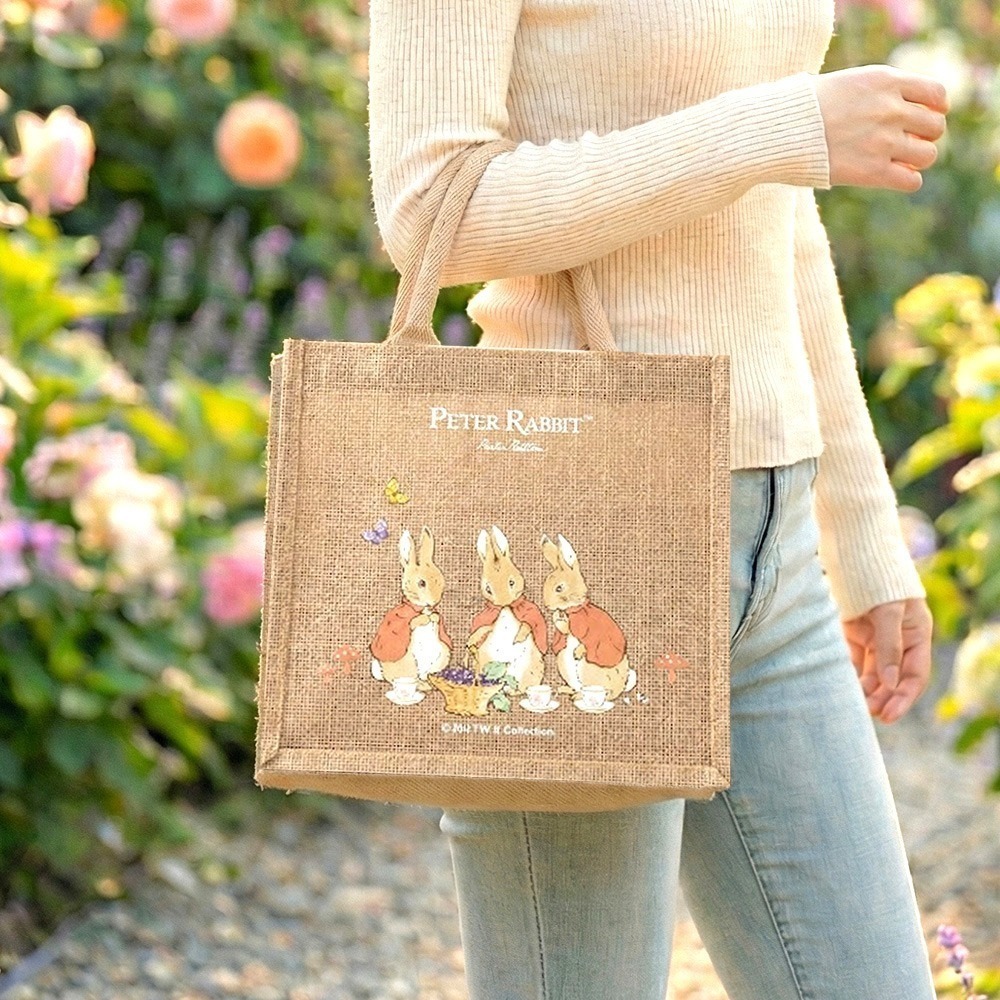 全新商品【PETER RABBIT】比得兔麻布手提袋 手提袋 購物袋 環保購物袋 手提包 通勤托特包 午餐袋 環保黃麻袋-細節圖9