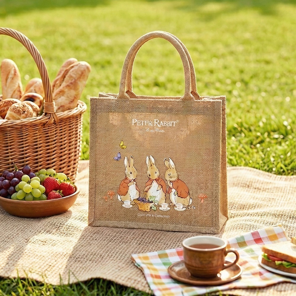 全新商品【PETER RABBIT】比得兔麻布手提袋 手提袋 購物袋 環保購物袋 手提包 通勤托特包 午餐袋 環保黃麻袋-細節圖2