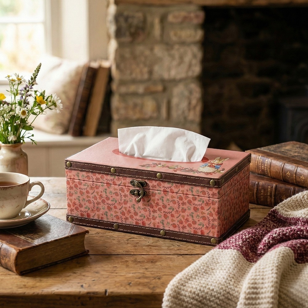 【PETER RABBIT】比得兔復古面紙盒 比得兔面紙盒 居家擺設 英倫風家飾 抽取式面紙盒 復古家飾 皮革面紙盒-細節圖6