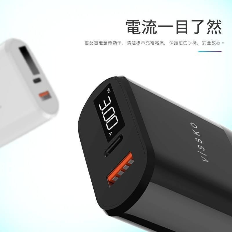 VISSKO 維斯克 18W 快充 雙孔 數顯 充電頭 QC3.0 充電 插頭 蘋果快充 充電器 變壓器 雙口適用-細節圖2