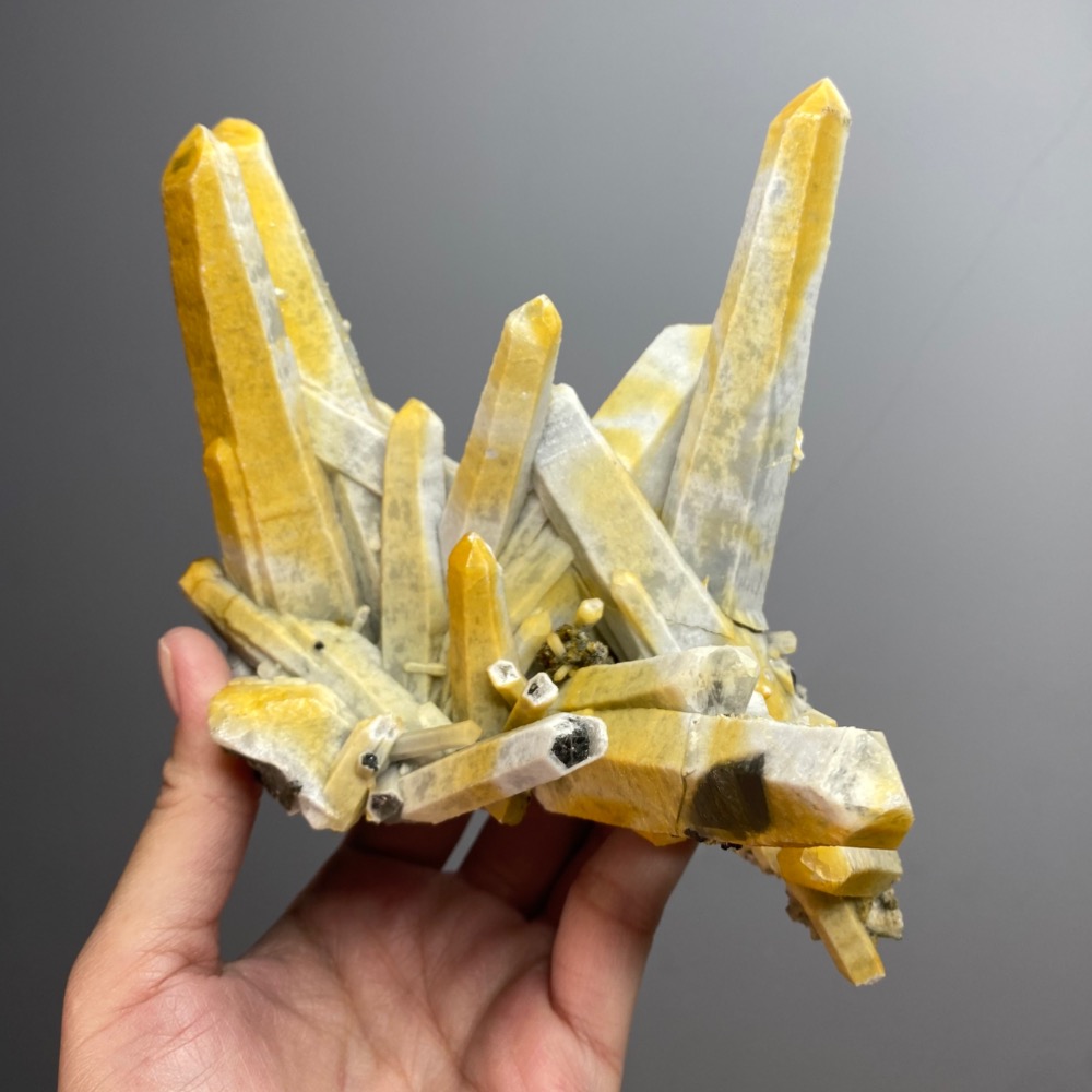 內蒙水晶二次結晶方解共生錆色磁黃鐵原礦、芒果晶簇-居家、辦公室微景觀、淨化擺件-細節圖2