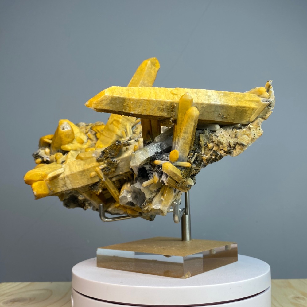內蒙水晶二次結晶方解共生錆色磁黃鐵原礦、芒果晶簇-（大）居家、辦公室微景觀、淨化擺件-細節圖3