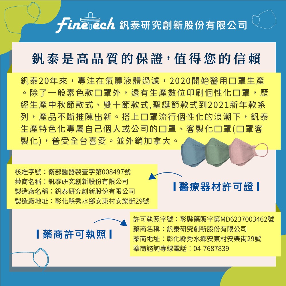 現貨❤️釩泰Finetech  成人 滿版 平面 醫療 口罩 醫用口罩 30入/盒  MD雙鋼印 台灣製-細節圖2