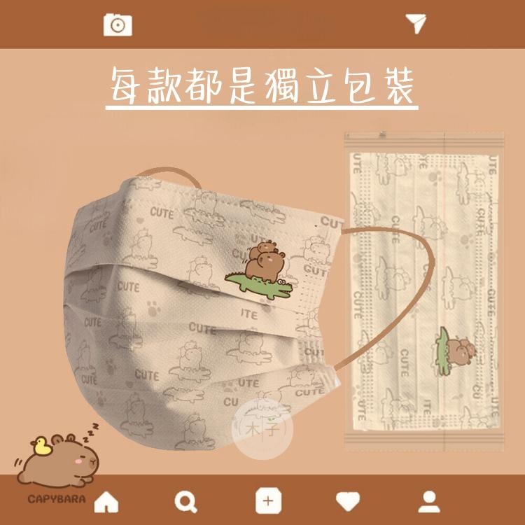 現貨｜獨立包裝｜卡皮巴拉口罩 水豚君口罩 成人口罩 卡通口罩 立體口罩 3d口罩 木子購物屋-細節圖2