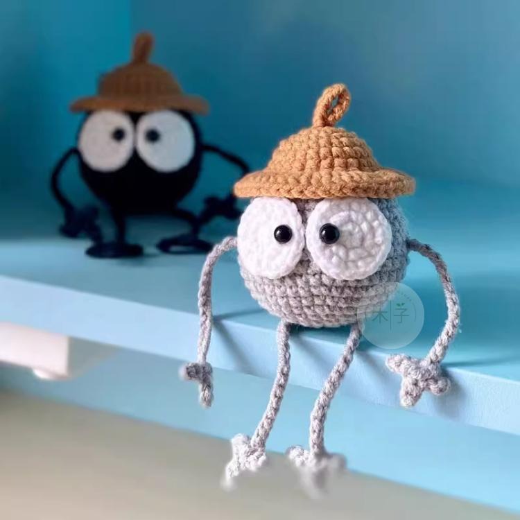 現貨｜手作針織｜小媒球吊飾 小媒球鑰匙圈 包包吊飾 煤炭精靈 灰塵精靈 針織鑰匙圈 木子購物屋-細節圖3