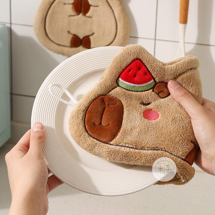 現貨｜速乾擦手巾｜厚款水豚擦手巾 卡皮巴拉 擦手巾 掛式抹布 水豚手帕 卡皮巴拉擦手布 毛巾 無痕擦布 木子購物屋-細節圖7