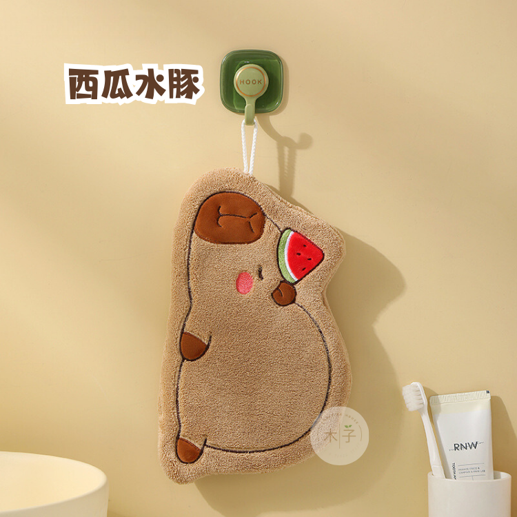 現貨｜速乾擦手巾｜厚款水豚擦手巾 卡皮巴拉 擦手巾 掛式抹布 水豚手帕 卡皮巴拉擦手布 毛巾 無痕擦布 木子購物屋-規格圖7