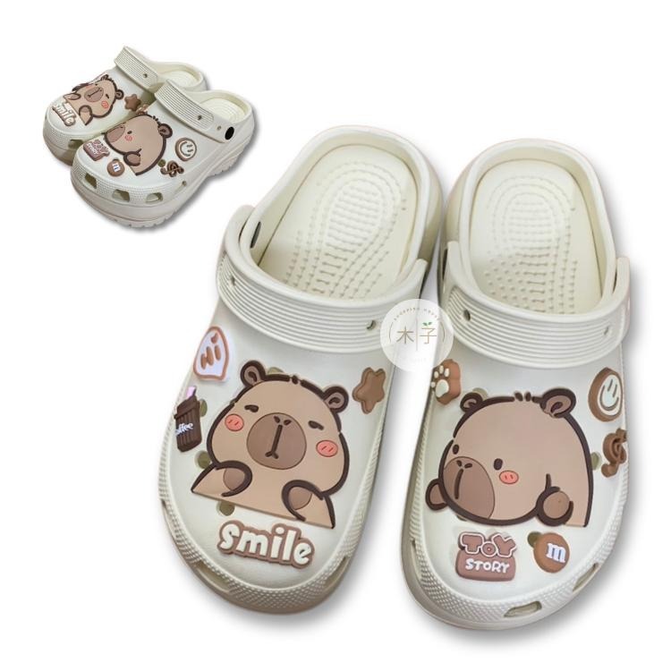 現貨｜EVA洞洞鞋｜卡皮巴拉 洞洞鞋 水豚君 拖鞋 懶人鞋 卡皮巴拉拖鞋 水豚君洞洞鞋 厚底洞洞鞋 洞洞拖鞋 木子購物屋-細節圖5