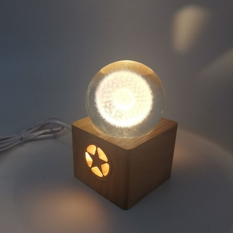 👑台灣現貨✨五角星LED燈座 實木座 水晶球燈座 Usb五角星發光小夜燈 擺件底座 葫蘆托架 燈座 球座 底座-細節圖2