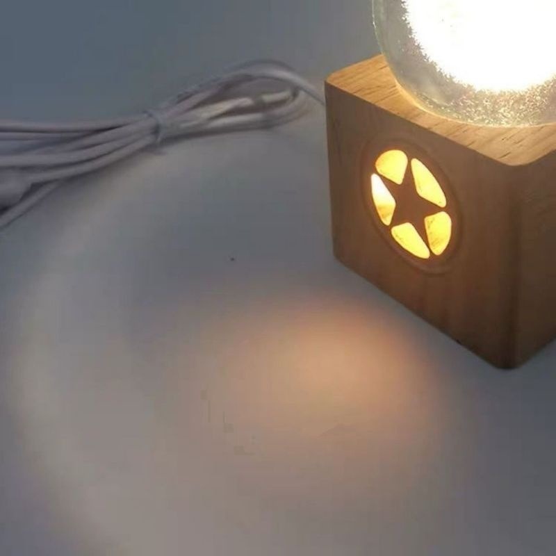 👑台灣現貨✨五角星LED燈座 實木座 水晶球燈座 Usb五角星發光小夜燈 擺件底座 葫蘆托架 燈座 球座 底座-細節圖3