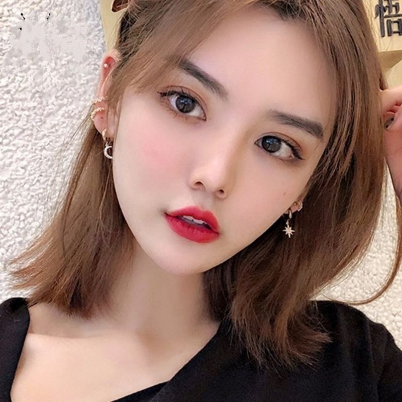 💖台灣現貨🌿東大門人氣款 水鑽星月 芒星 月亮 冷淡百搭不對稱氣質星月耳環 INS鑲鑽耳圈耳釦G136-細節圖9