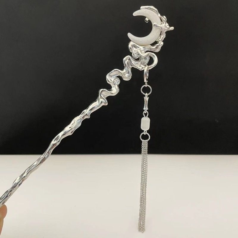 ✨台灣現貨🌿月亮、花朵古風氣質流蘇髮簪 新中式簡約髮釵個性可拆卸設計盤髮簪子【L27】-細節圖8