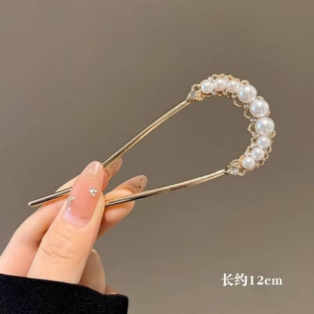 ✨台灣現貨🌿唯美浪漫 花朵珍珠流蘇U型盤髮簪 精緻山茶花插梳髮叉髮釵盤髮丸子頭固定器【L24】-規格圖11