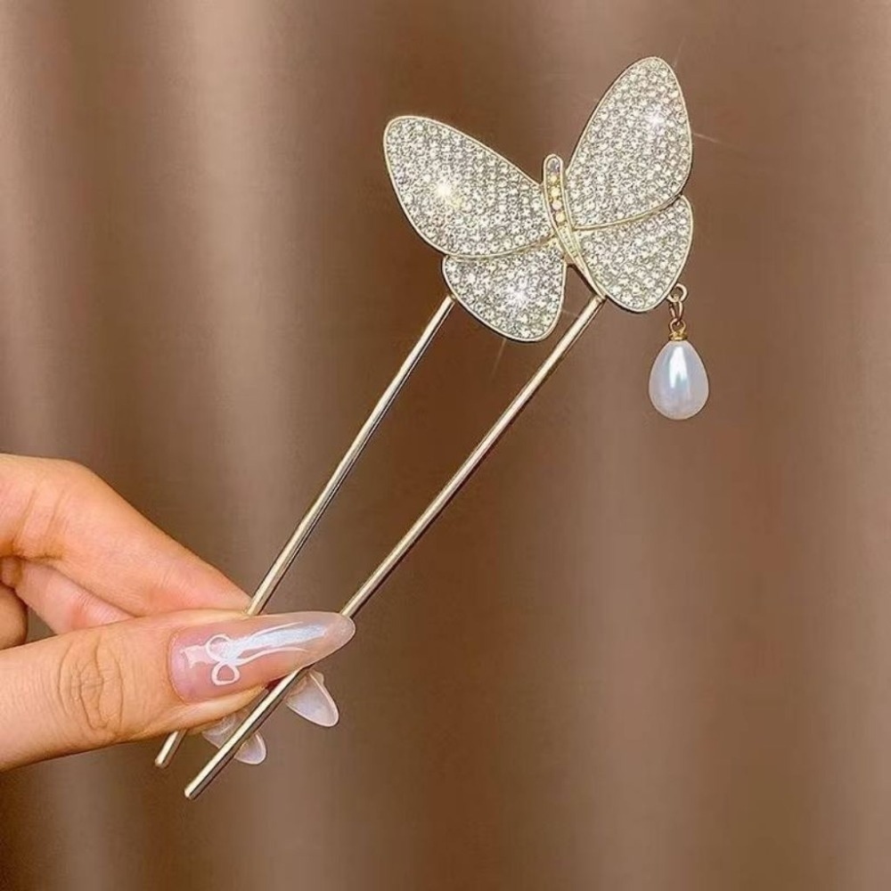 ✨台灣現貨🌿唯美浪漫 花朵珍珠流蘇U型盤髮簪 精緻山茶花插梳髮叉髮釵盤髮丸子頭固定器【L24】-規格圖11