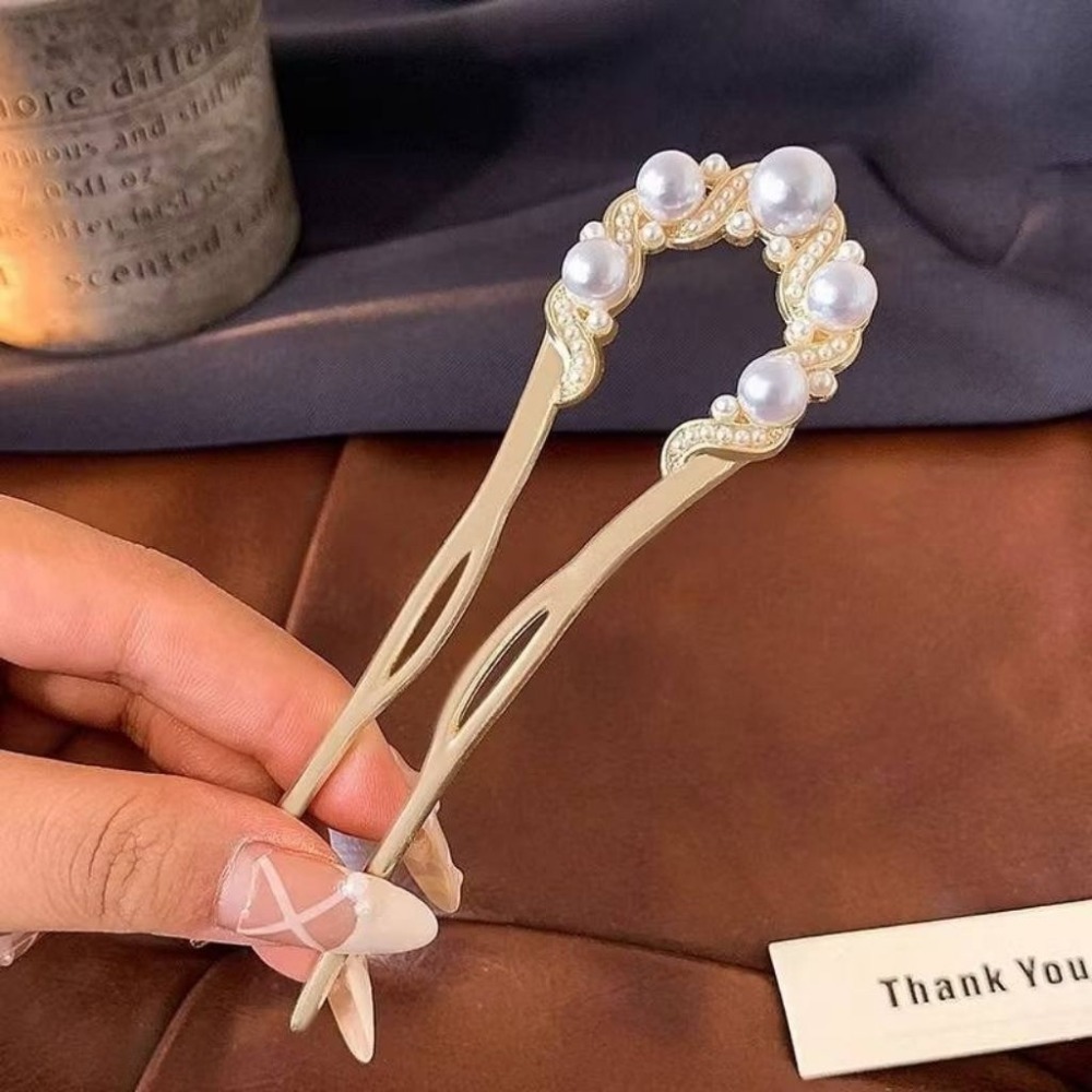 ✨台灣現貨🌿唯美浪漫 花朵珍珠流蘇U型盤髮簪 精緻山茶花插梳髮叉髮釵盤髮丸子頭固定器【L24】-規格圖11