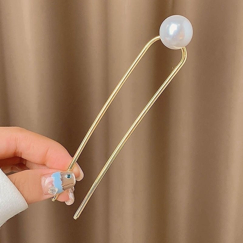 ✨台灣現貨🌿唯美浪漫 花朵珍珠流蘇U型盤髮簪 精緻山茶花插梳髮叉髮釵盤髮丸子頭固定器【L24】-規格圖11