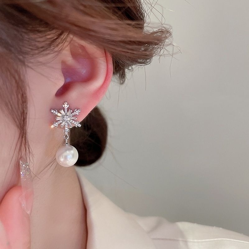 💖台灣現貨🌿925銀針韓國鋯石雪花、愛心珍珠耳釘耳環 小眾時尚設計ins風優雅氣質耳環【G251】-細節圖5