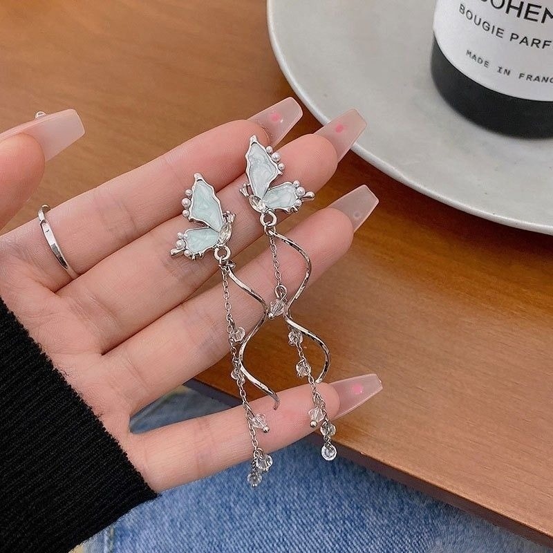 💖台灣現貨🌿925銀針復古超仙半蝴蝶珍珠流蘇耳環 小眾輕奢高級感新款蝴蝶流蘇氣質顯瘦耳環【G256】-細節圖3