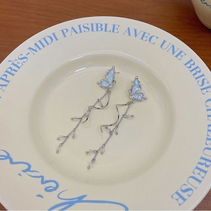 💖台灣現貨🌿925銀針復古超仙半蝴蝶珍珠流蘇耳環 小眾輕奢高級感新款蝴蝶流蘇氣質顯瘦耳環【G256】-細節圖4